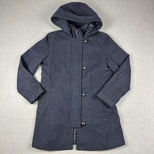 Banana Republic Peacoat Mens Small Navy Hooded Wool Blend Italian Fabric Buttons
